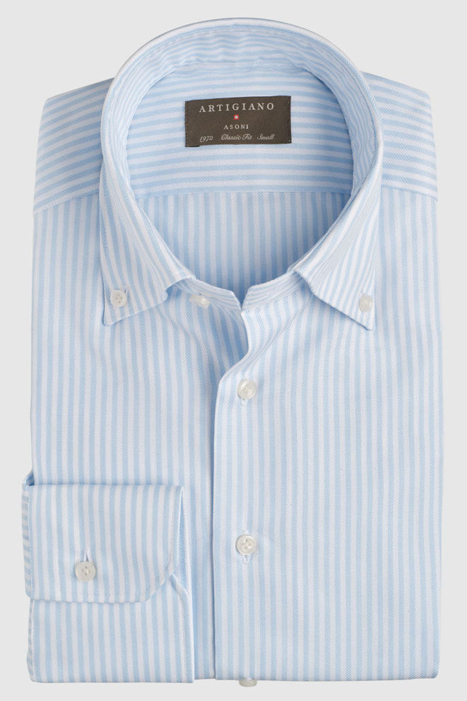 Classic Fit Streifen Hellblau mit Button Down