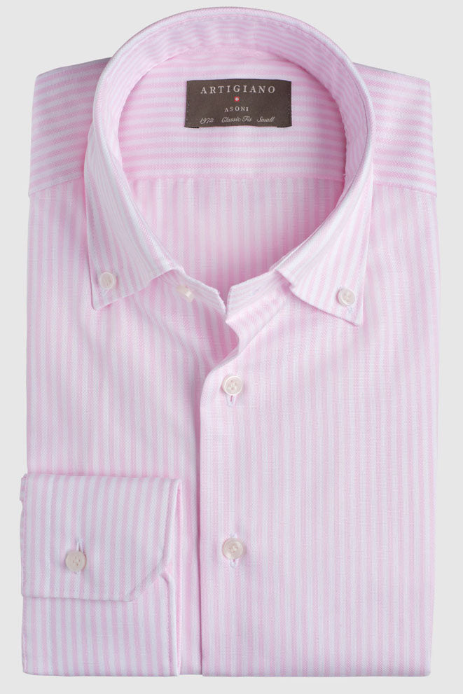 Classic Fit Streifen Rosa mit Button Down