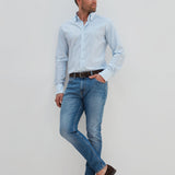 Classic Fit Streifen Hellblau mit Button Down