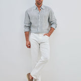 Classic Fit Leinenhemd Khaki Gestreift