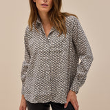 Lamina Seidenstretchbluse Print Beige