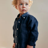 Jungen Hemd Leinen Navy