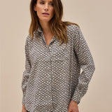 Lamina Seidenstretchbluse Print Beige
