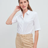 Rosa Stretchbluse Kurzarmbluse Weiss