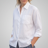 Boyfriend Bluse Weiss Leinen