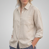 Boyfriend Bluse Beige Leinen