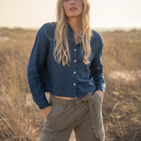 Jo Leinenbaumwollbluse Cropped Button Down Denim