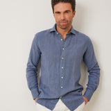 Classic Fit Leinenhemd Dunkelblau
