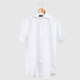 Classic Fit Kurzarm Leinenhemd Weiss