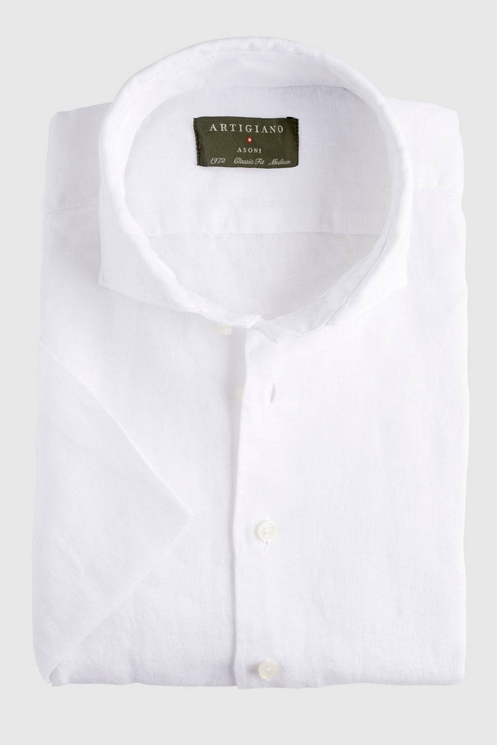 Classic Fit Kurzarm Leinenhemd Weiss