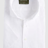 Classic Fit Kurzarm Leinenhemd Weiss