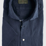Classic Fit Kurzarm Leinenhemd Navy