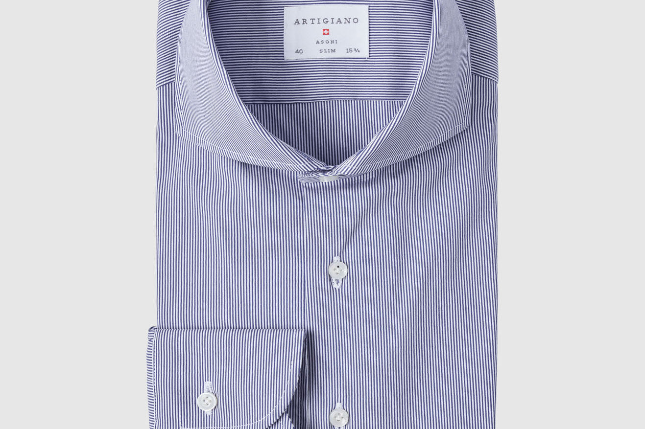 Slim Fit Stretch Feiner Streifen Navy