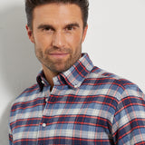 Classic Fit Flanell Blau Karo mit Brusttasche