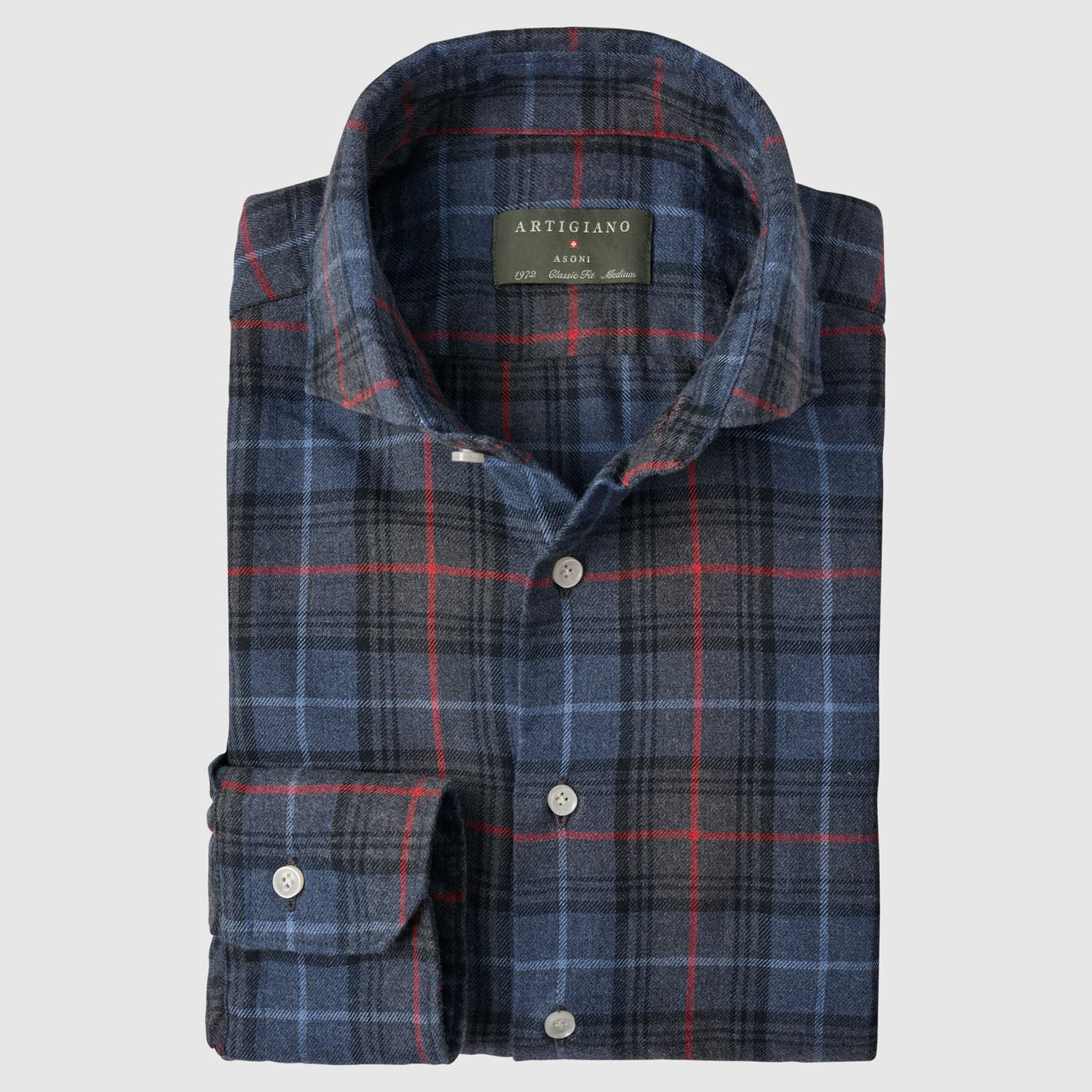 Classic Fit Flanell Navy/Rot Button Down Kragen
