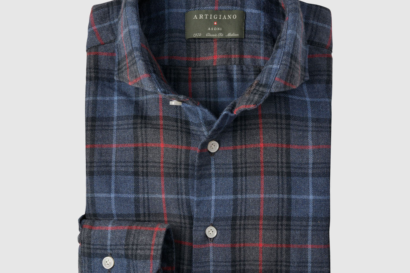Classic Fit Flanell Navy/Rot Button-Down-Kragen