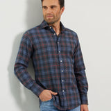 Classic Fit Flanell Navy/Rot Button-Down-Kragen