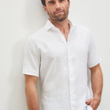 Classic Fit Kurzarm Leinenhemd Weiss