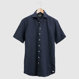 Classic Fit Kurzarm Leinenhemd Navy